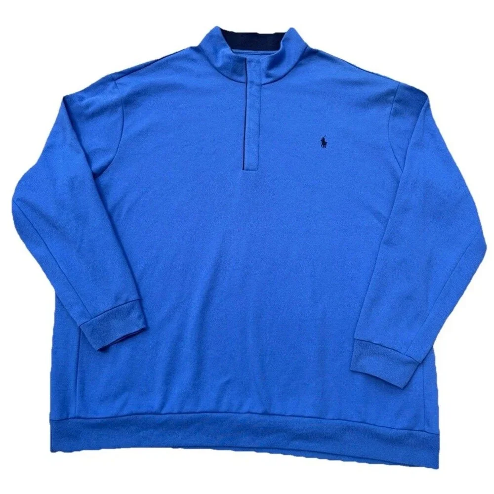 Polo Ralph Lauren Double Knit 1/4 Snap Sweatshirt Men's 4LT Blue Navy Pony Logo